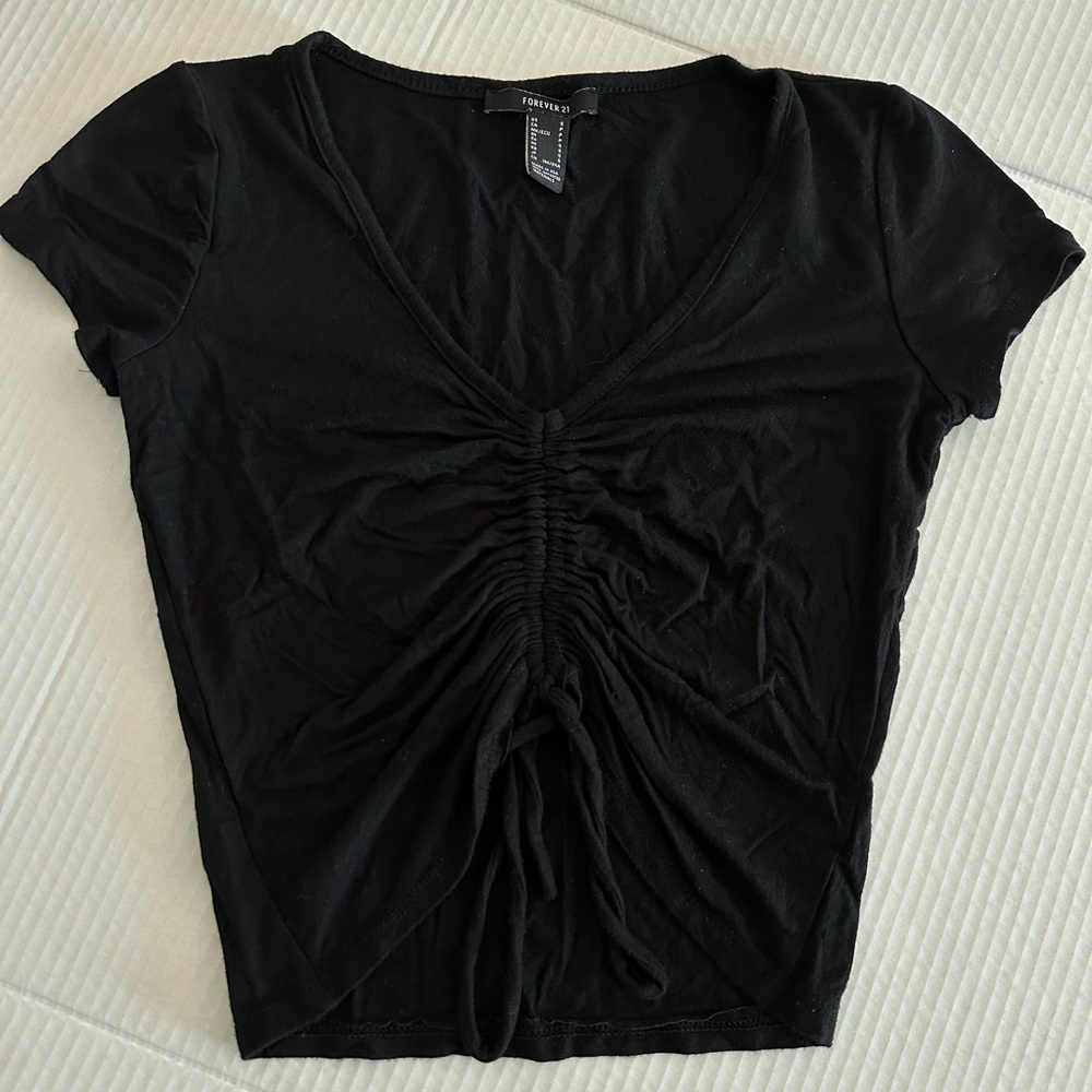 Forever 21 womens Black Ruched V-Neck Top